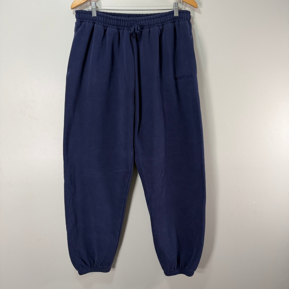 White Fox Sweatpants Womens XL Navy Blue Fleece Joggers Relaxed Loungewear